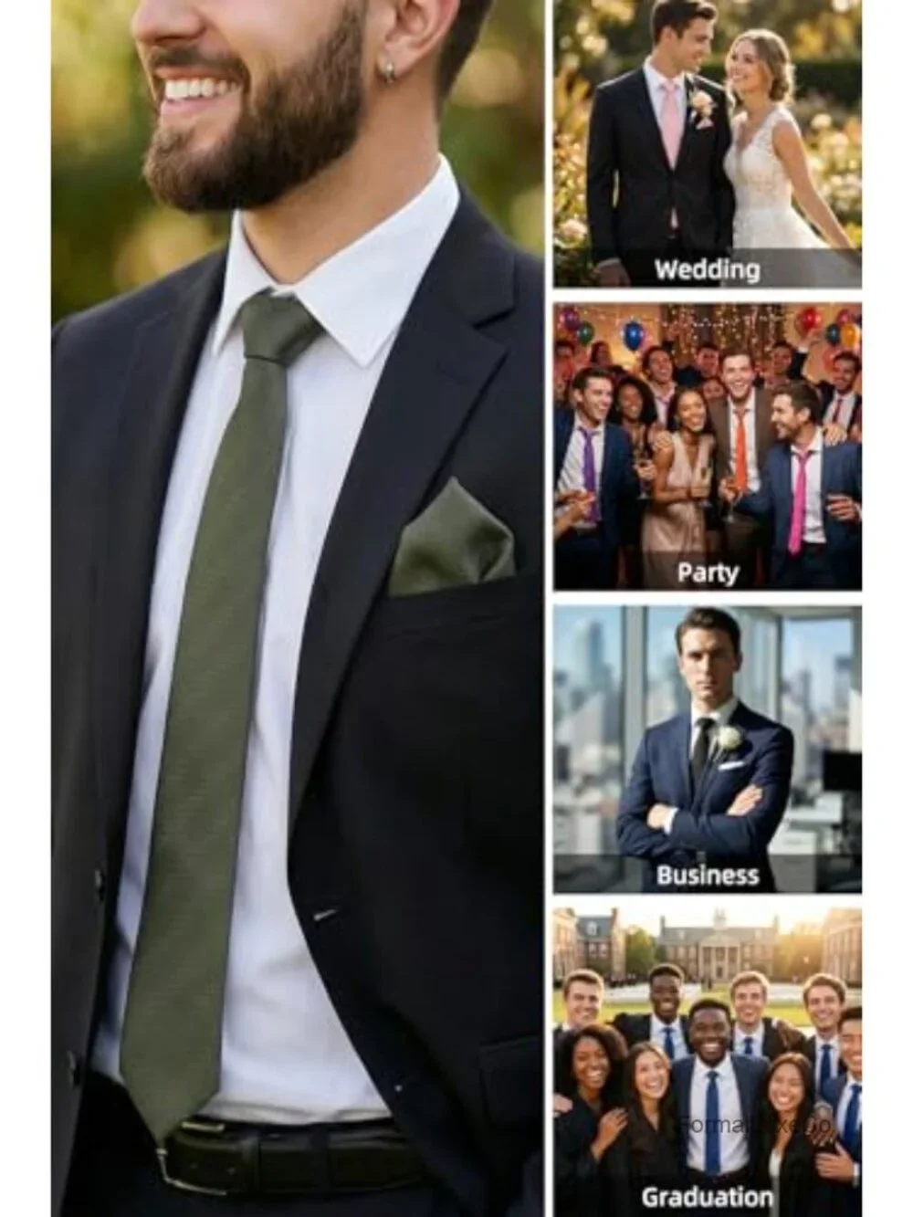 Men's Satin Silk Tie & Pocket Square Set Wedding Business Formal Necktie